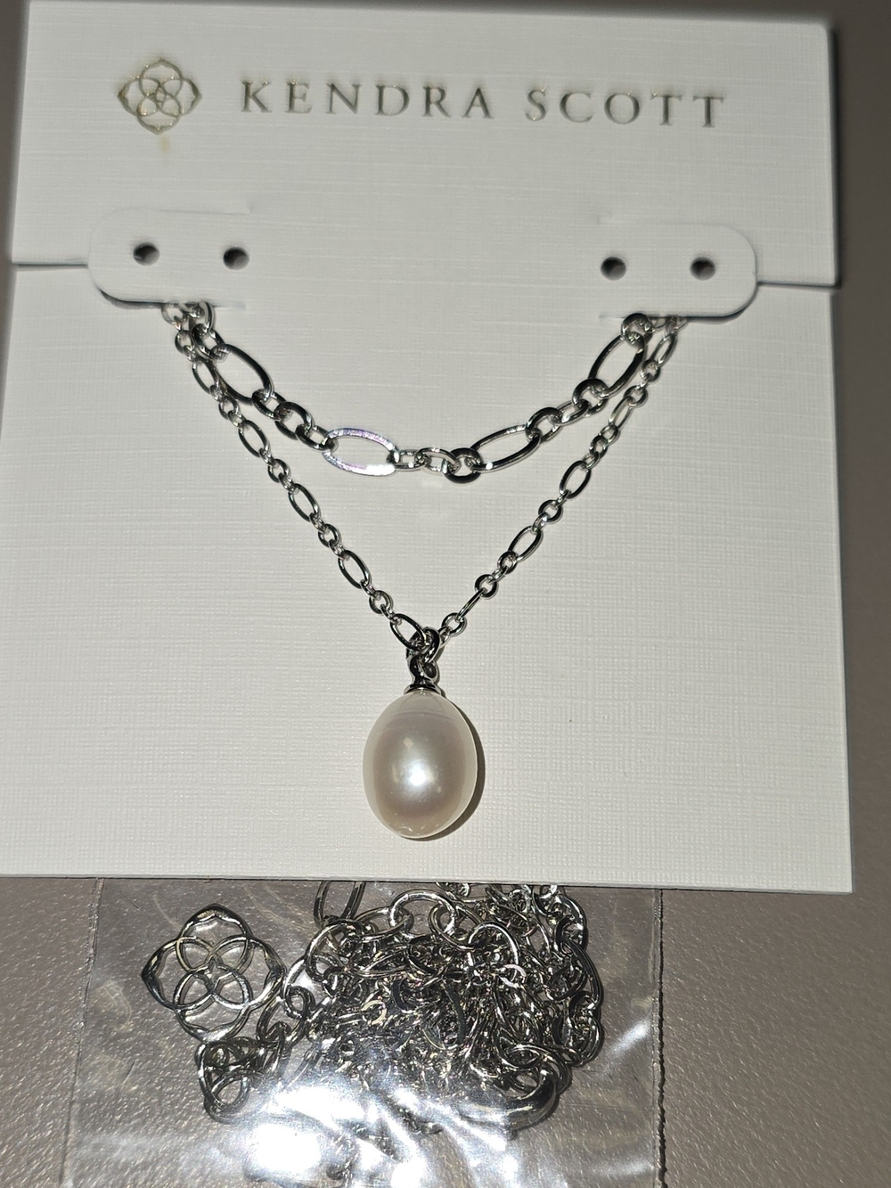 Kendra Scott Ashton Multi Strand Necklace - Rhodium Silver Pearl 18 In.